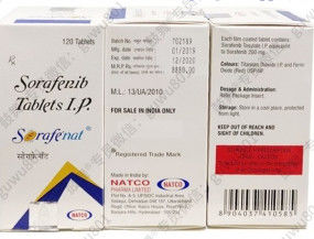 Natco Sorafenib Sorafenat 200mg*120 tablet Hepatocellular karsinoma, böbrek hücreli karsinoma, tiroid kanseri, gastrointestinal stromal tümör, desmoid tümör, angiosarkoma, tekil lifli tümör,
